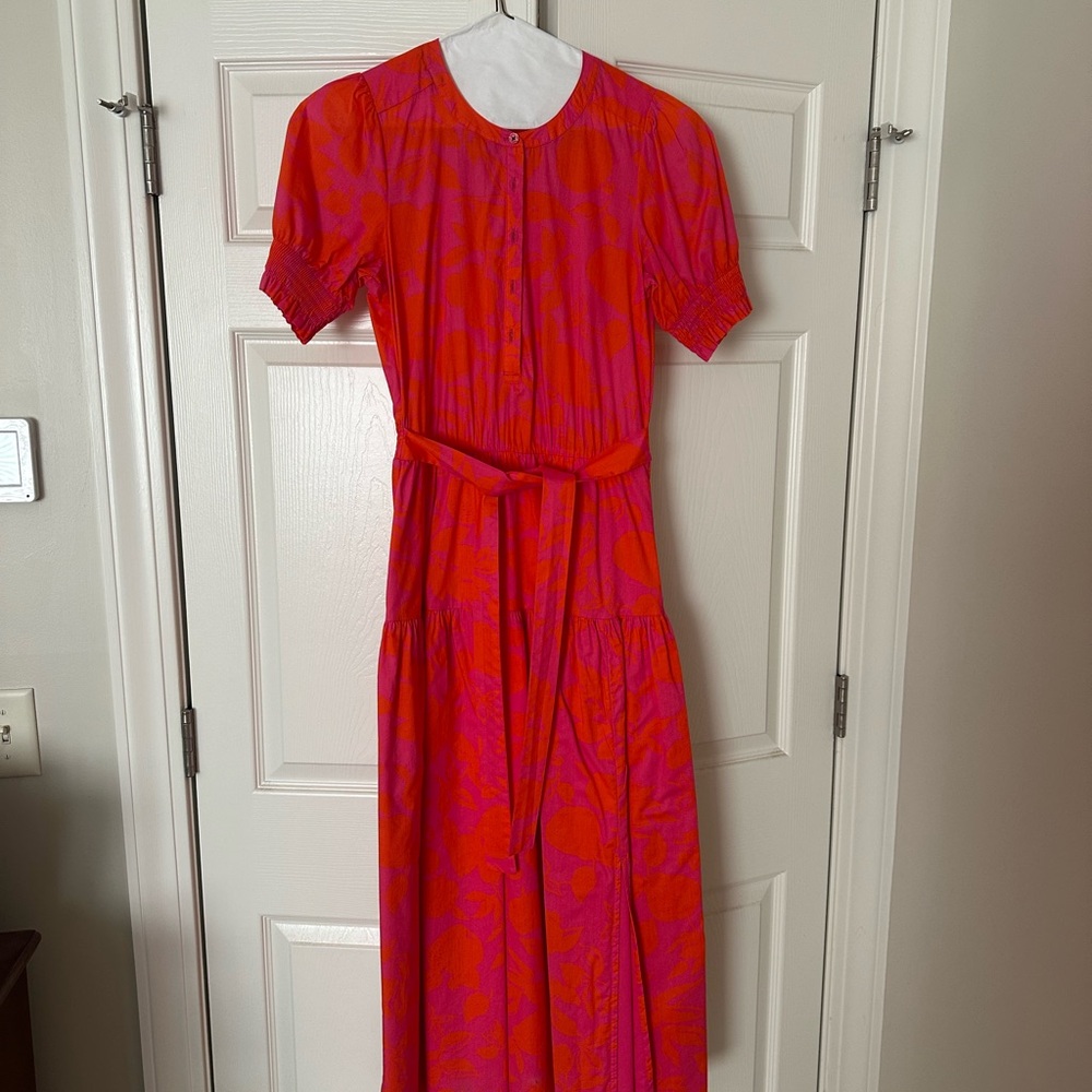 Vibrant Joules Pink and Orange Floral Midi Dress